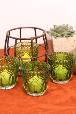 18th Pasig Store - Etched Mercury Votive Glass Candle Holder (Moss Green) 61350