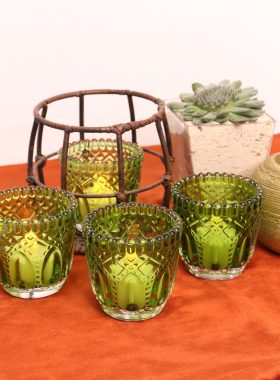 Rentals (Bacolod) - Etched Mercury Votive Glass Candle Holder (Moss Green) B38244 [Qty Available: 20 Units]