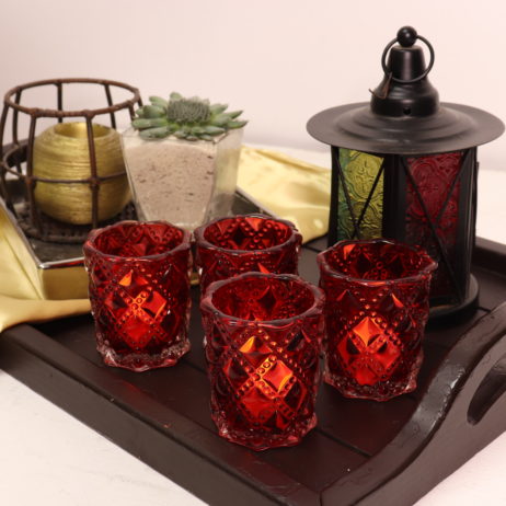 For Sale (La Carlota) - Etched Mercury Votive Glass Candle Holder (Ruby Red) L42416