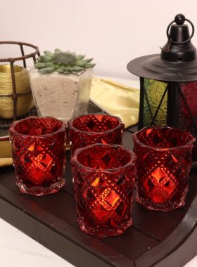 Rentals (Bacolod) - Etched Mercury Votive Glass Candle Holder (Ruby Red) B42416 [Qty Available: 34 Units]