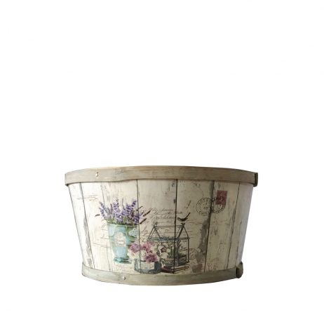 Planters and Pots - Wooden Plant Container with Floral Design 21947