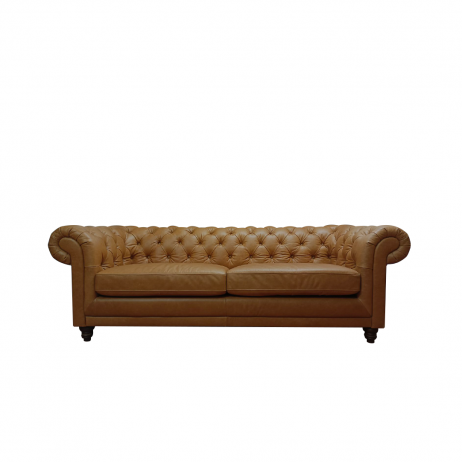 Rental - Chesterfield Tufted Light Brown Leather 4-Seater Sofa 907449 [Qty Available: 1 Unit]