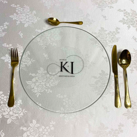 Rentals (Manila) - Personalized Clear Glass Showplate / Plate Charger with Monogram 93052 [Qty Available: 400 Units]