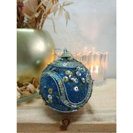 18th Store LCC - Christmas Ornament Beaded Blue Balls (Set of 2 per Pack) L97341