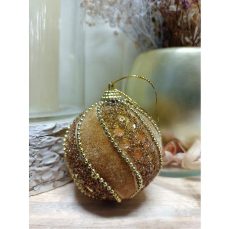 18th Store LCC - Christmas Ornament Velvet Beaded Gold Balls (Set of 4 per Pack) L27534