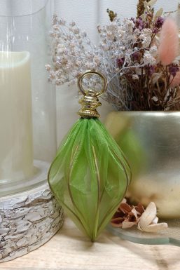 18th Store LCC - Christmas Ornament Wired Apple Green Fabric Teardrop (Set of 3 per Pack) L37468