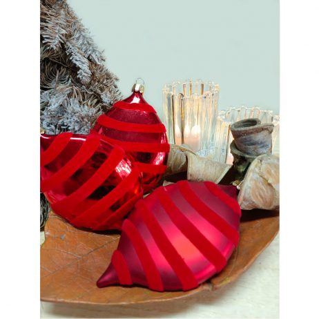18th Store LCC - Christmas Ornament Red Teardrop with Striped Velvet (Set of 4 per Pack) L56803