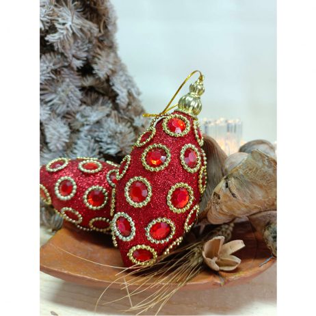 18th Store LCC - Christmas Ornament Red Oval with Crystals (Set of 3 per Pack) L56912