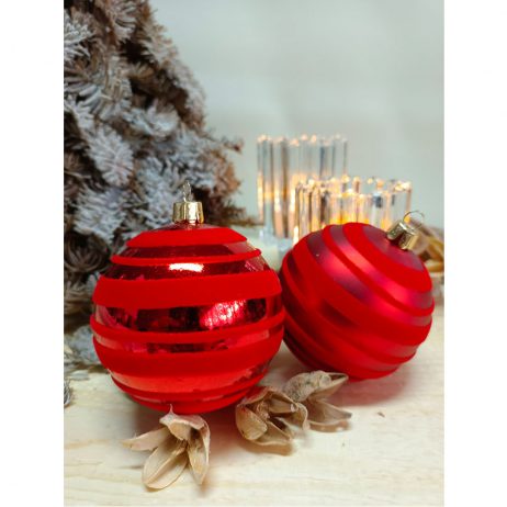 18th Store LCC - Christmas Ornament Red Balls with Striped Velvet (Set of 6 per Pack) L86910