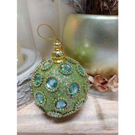 18th Store LCC - Christmas Ornament Green Balls with Crystals (Set of 4 per Pack) L87054