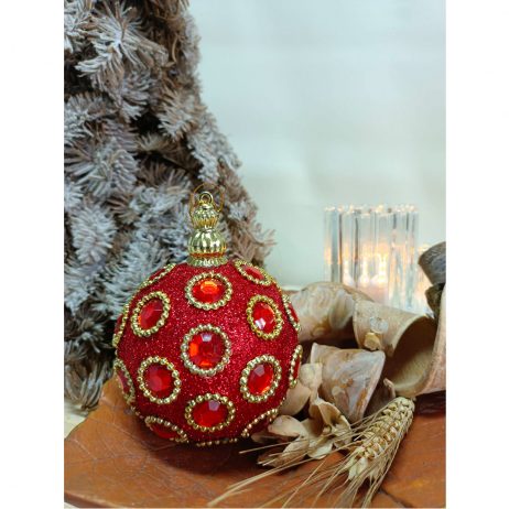 18th Store LCC - Christmas Ornament Red Balls with Crystals (Set of 4 per Pack) L96714