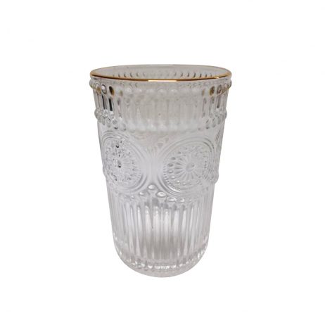 18th Store LCC - Sunflower Embossed Vintage Glass with Gold Rim L94207