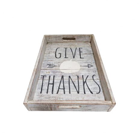 18th Store LCC - Give Thanks White Wooden Tray L40725